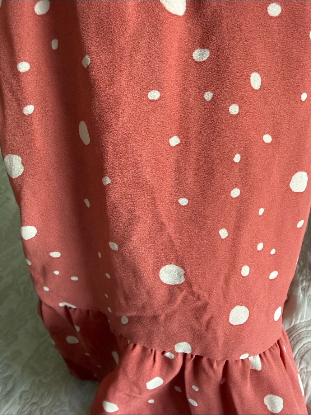 Sienna Sky Deep Blush & White Polka Dot Tie Waist Mini Dress / Puff Sleeve / - Picture 2 of 7